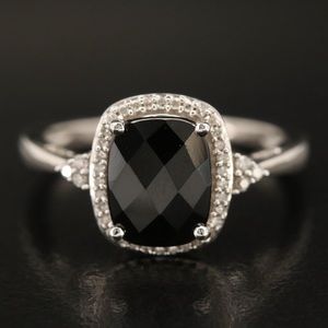 Vintage Sterling Spinel and Diamond Halo Ring